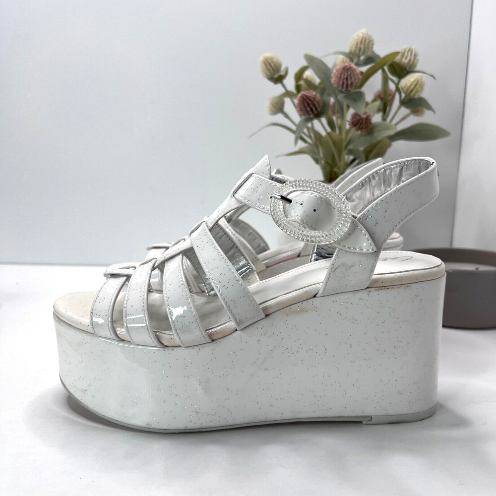 Circus By Sam Edelman Golda Glitter White Platform Ankle Strap Women's US 8